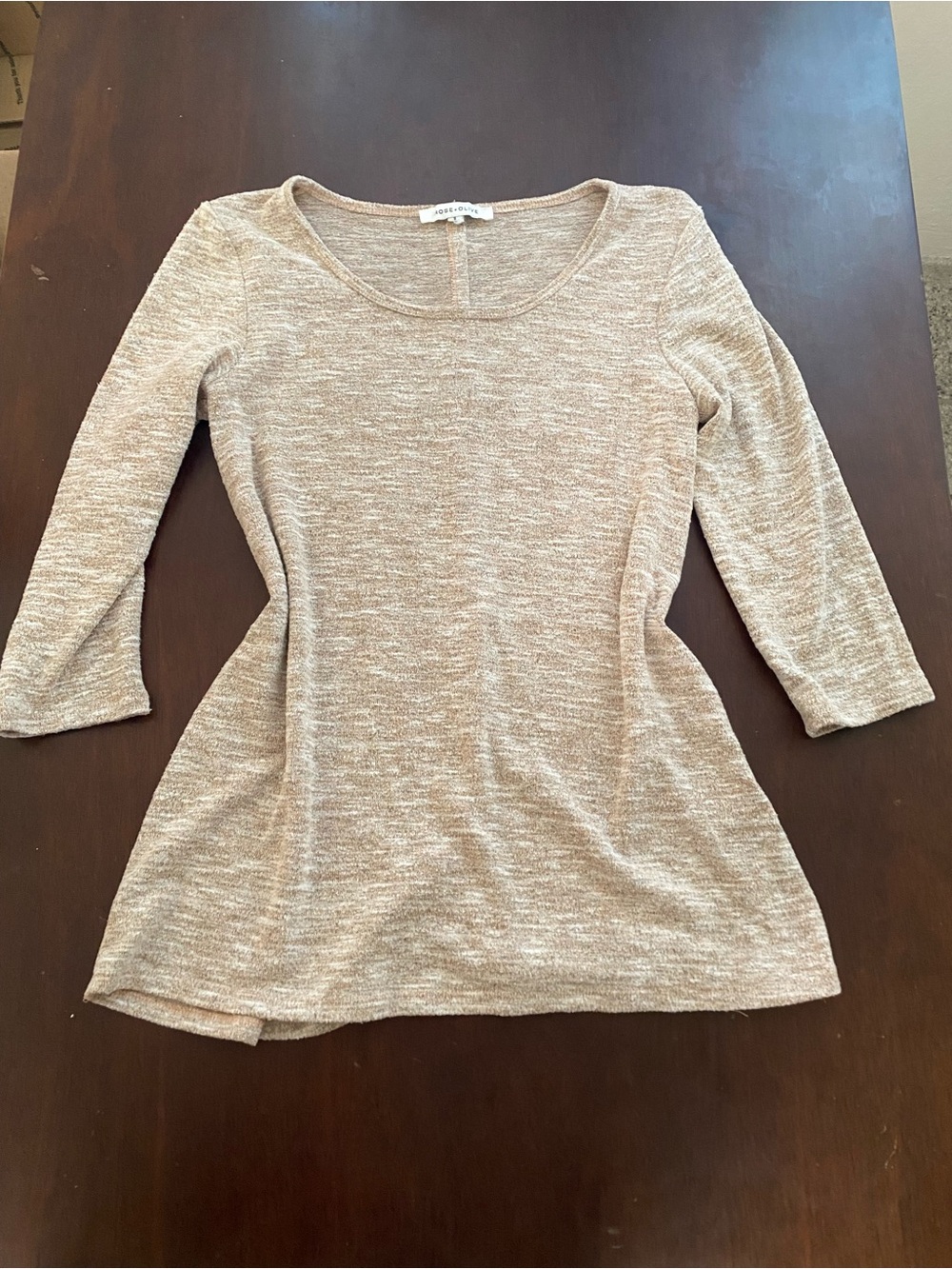 Rose & Olive Taupe Marled Scoop Neck 3/4 Sleeve Tunic Small
